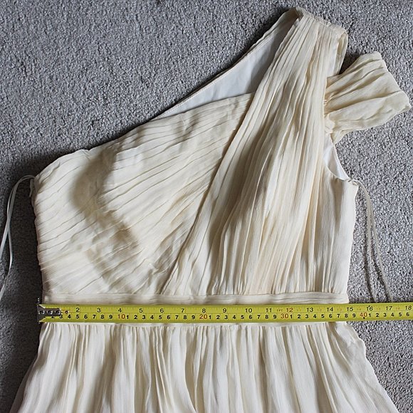 J Crew Cara - One Shoulder Silk Chiffon Dress - Champagne, sz 10 - Picture 6 of 12